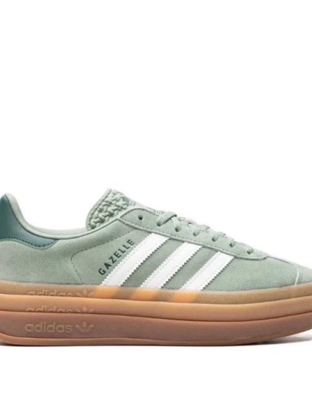 Adidas Platform Gazelles Bold in Sage Silver Green with Gum Sole size 6
